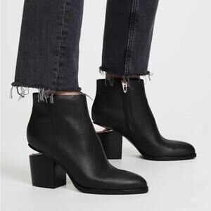 Alexander Wang Gabi Cutout Leather Ankle Boots Black & Rose Gold, Size 37